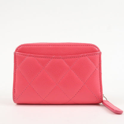 CHANEL Matelasse Lamb Skin Zip Around Coin Case Pink A69271