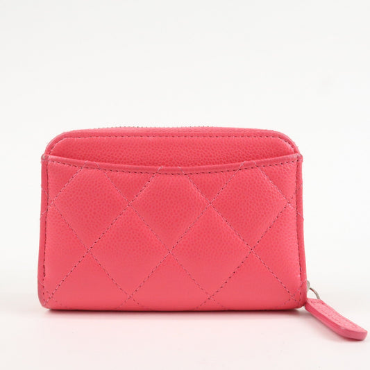 CHANEL Matelasse Lamb Skin Zip Around Coin Case Pink A69271