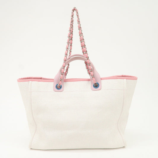 CHANEL Deauville Raffia Leather Chain Tote Bag GM Pink A66941