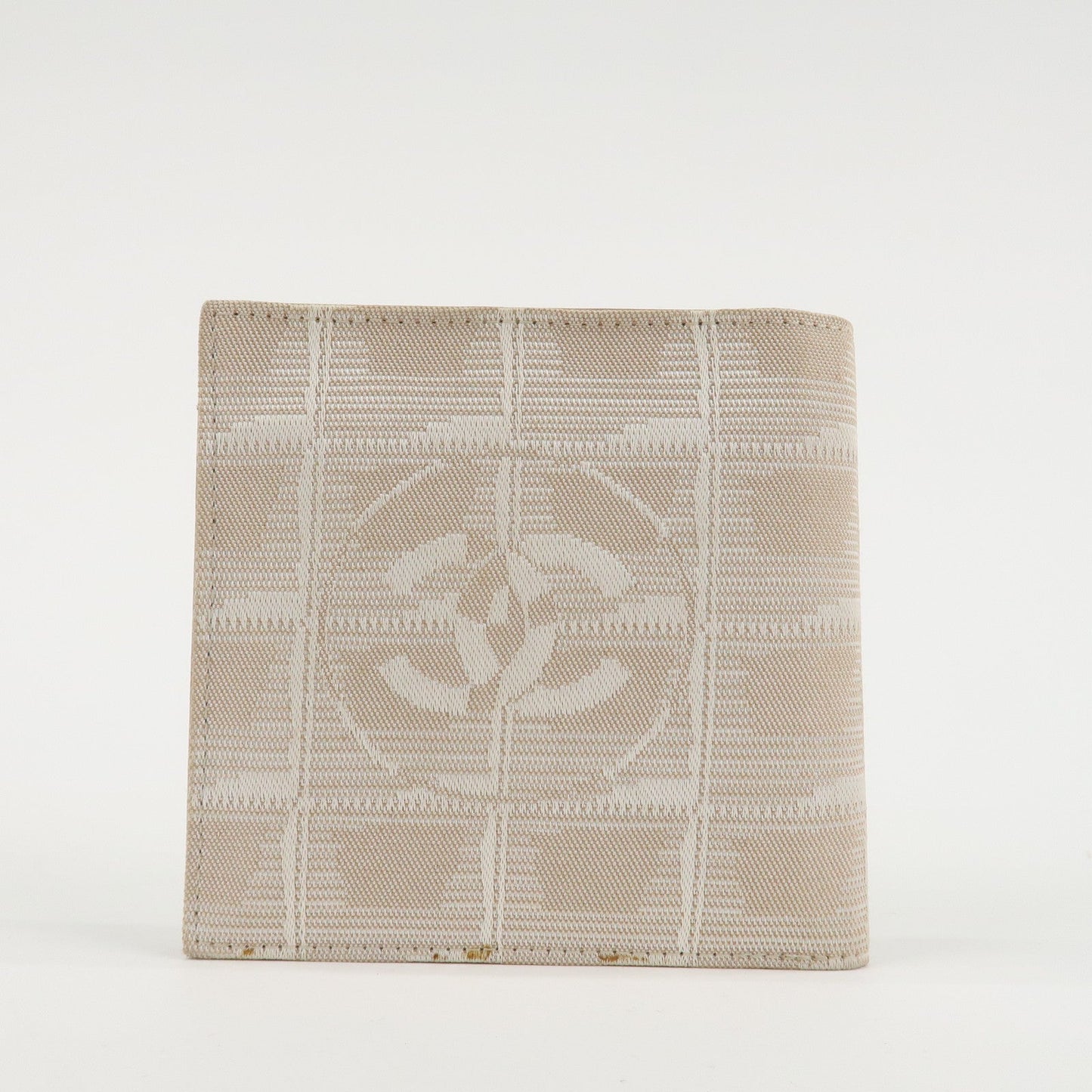 CHANEL New Travel Line Nylon Jacquard Bi-hold Compact Wallet Beige