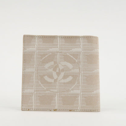 CHANEL New Travel Line Nylon Jacquard Bi-hold Compact Wallet Beige