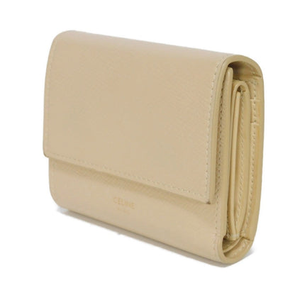 CELINE Tri-fold wallet 10B57 Grained calfskin (embossed) beige New logo Small trifold wallet Women Used