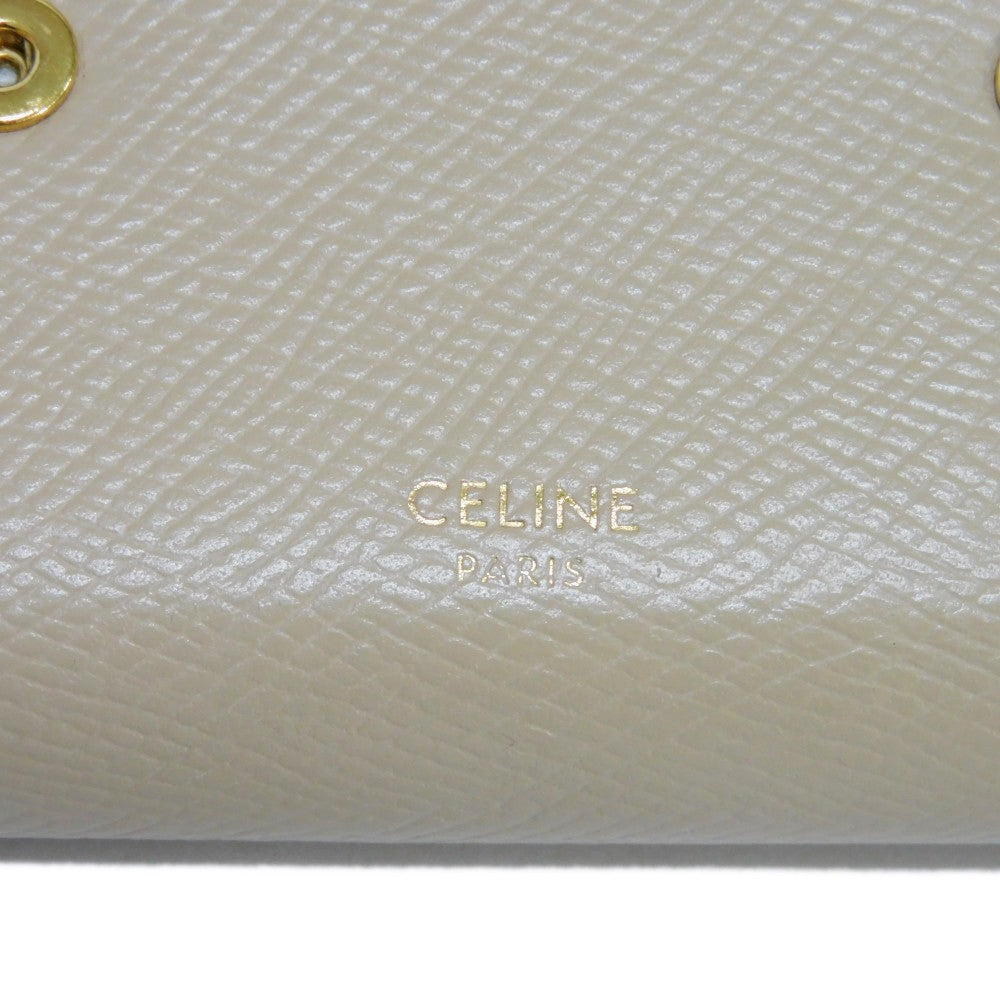 CELINE Tri-fold wallet 10B57 Grained calfskin (embossed) beige New logo Small trifold wallet Women Used