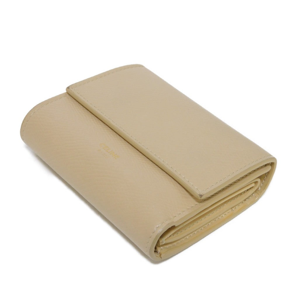 CELINE Tri-fold wallet 10B57 Grained calfskin (embossed) beige New logo Small trifold wallet Women Used