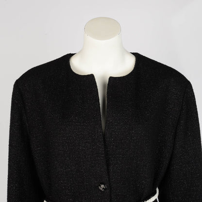 Chanel Black Lurex Tweed Braided Belt Jacket FR 50