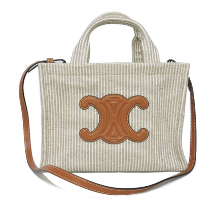 CELINE Handbag 199162FEE.02BG Textile x Calfskin beige Triomphe Small Hippo Tice Women Used