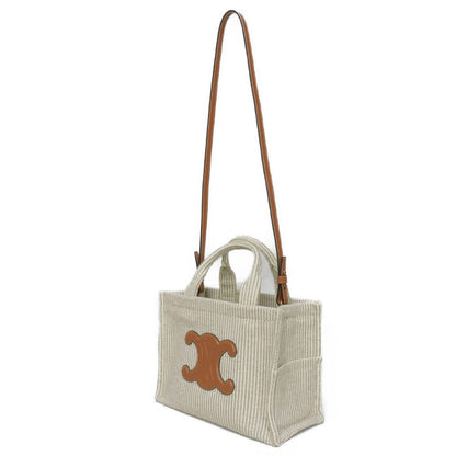 CELINE Handbag 199162FEE.02BG Textile x Calfskin beige Triomphe Small Hippo Tice Women Used