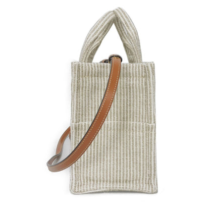 CELINE Handbag 199162FEE.02BG Textile x Calfskin beige Triomphe Small Hippo Tice Women Used