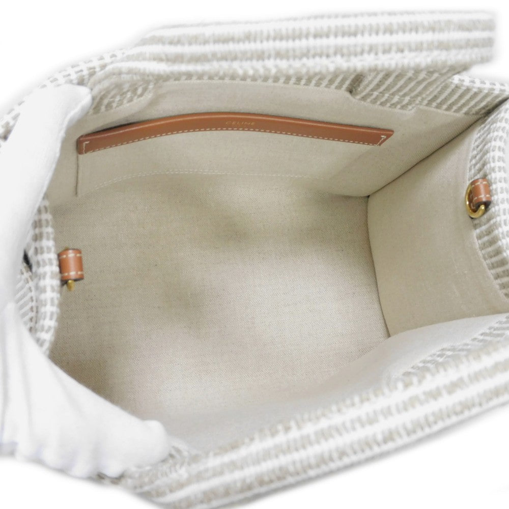 CELINE Handbag 199162FEE.02BG Textile x Calfskin beige Triomphe Small Hippo Tice Women Used