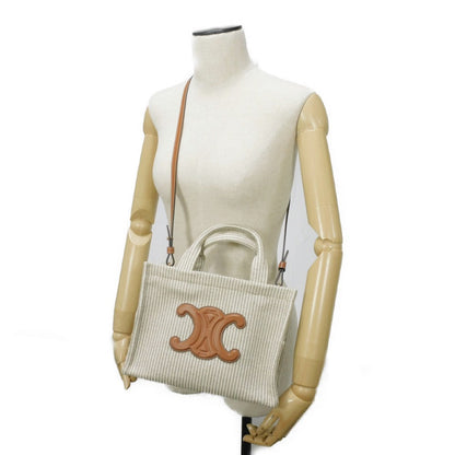 CELINE Handbag 199162FEE.02BG Textile x Calfskin beige Triomphe Small Hippo Tice Women Used