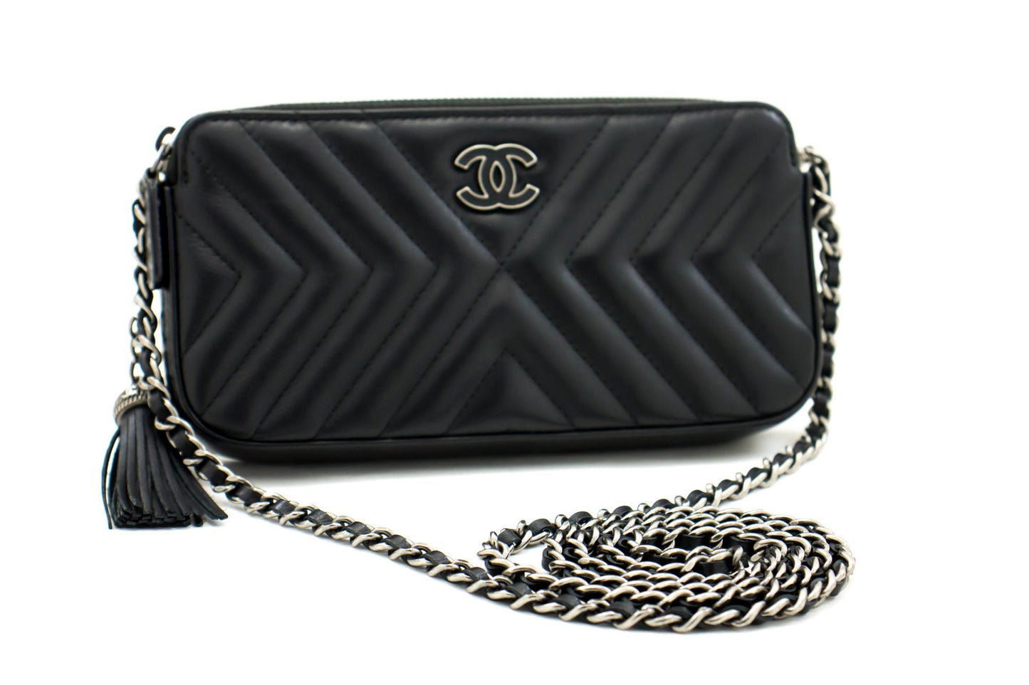 CHANEL 2019 Lambskin Wallet On Chain WOC Double Zip Chain Bag SV