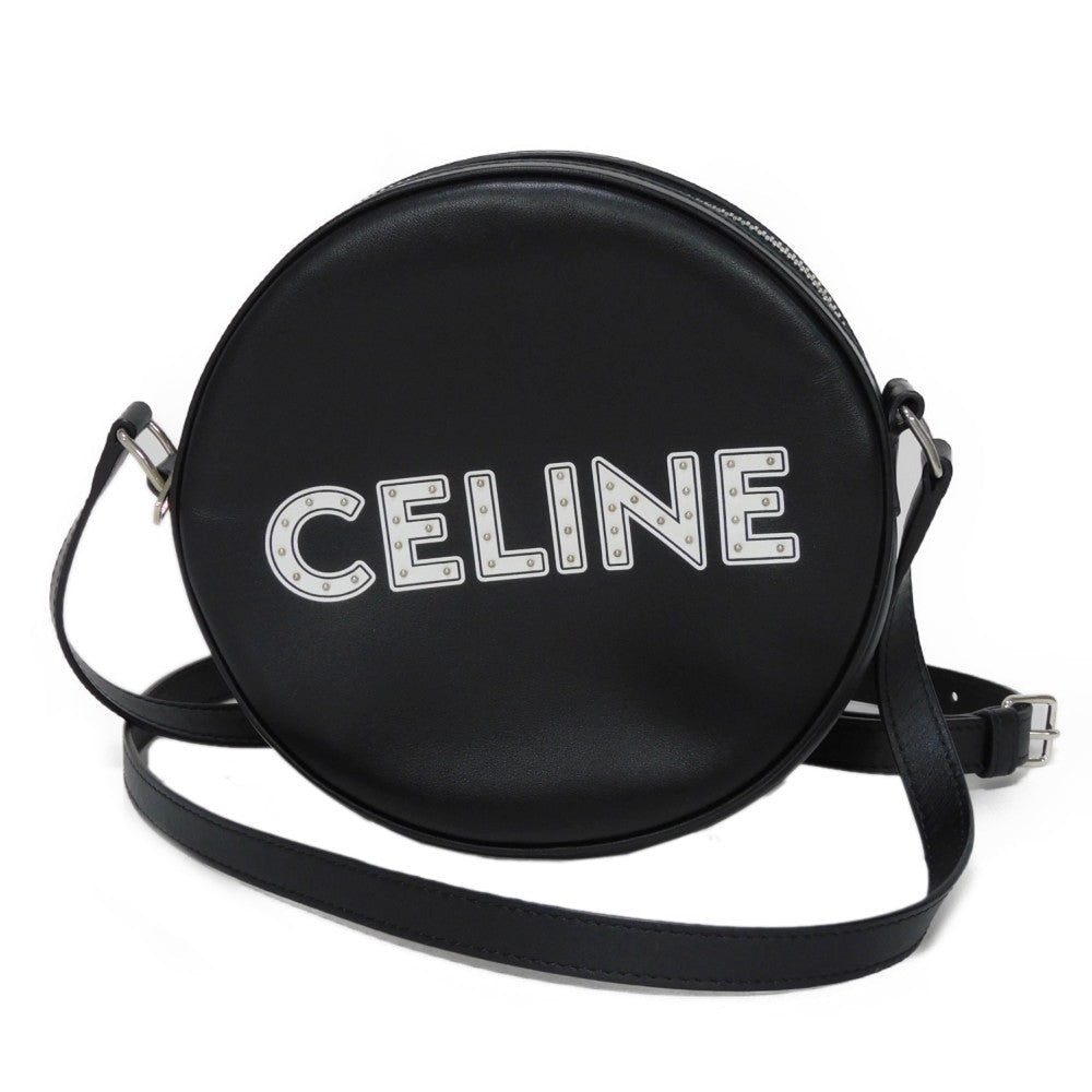 CELINE Shoulder Bag 195883DDJ.38SI Calfskin Black x white logo studs Round Mini Bag Women(Unisex) Used