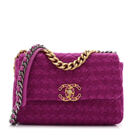Tweed Quilted Medium Chanel 19 Flap Magenta