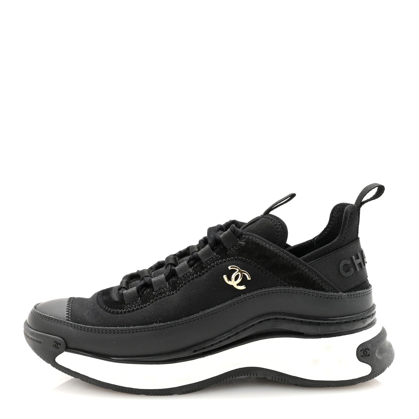 Velvet Calfskin Mixed Fibers CC Sneakers 37 Black