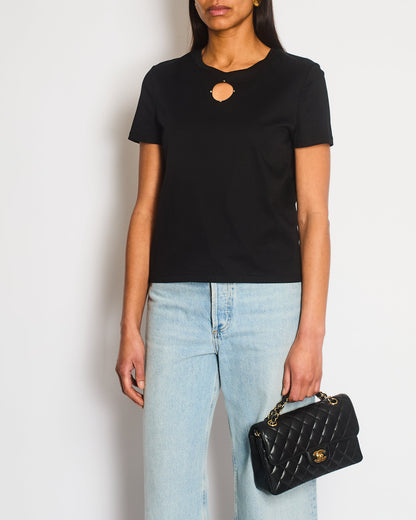 Chanel 20S Black T-Shirt with Cut-Out Front Detailing Size FR 34/36 (UK 6/8) RRP £1,450