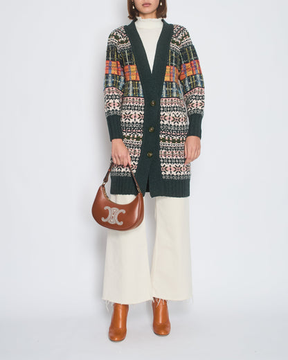 Chanel Green Metiers D'Art Paris-Edinburgh Long-Line Cardigan with Lion Button Detail Size FR 34 (UK 6)