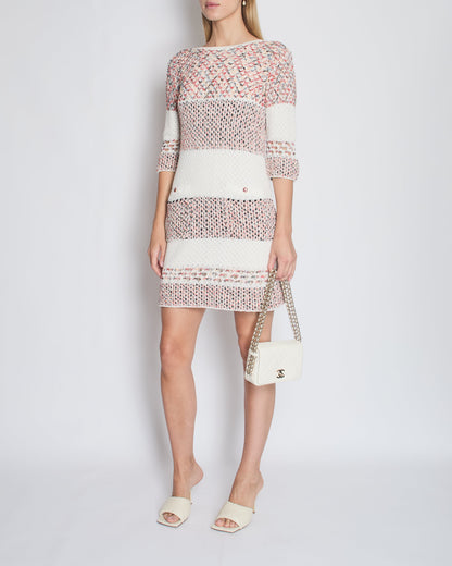 Chanel Orange Crochet Mid Sleeve Midi Dress Size FR 40 (UK 12)