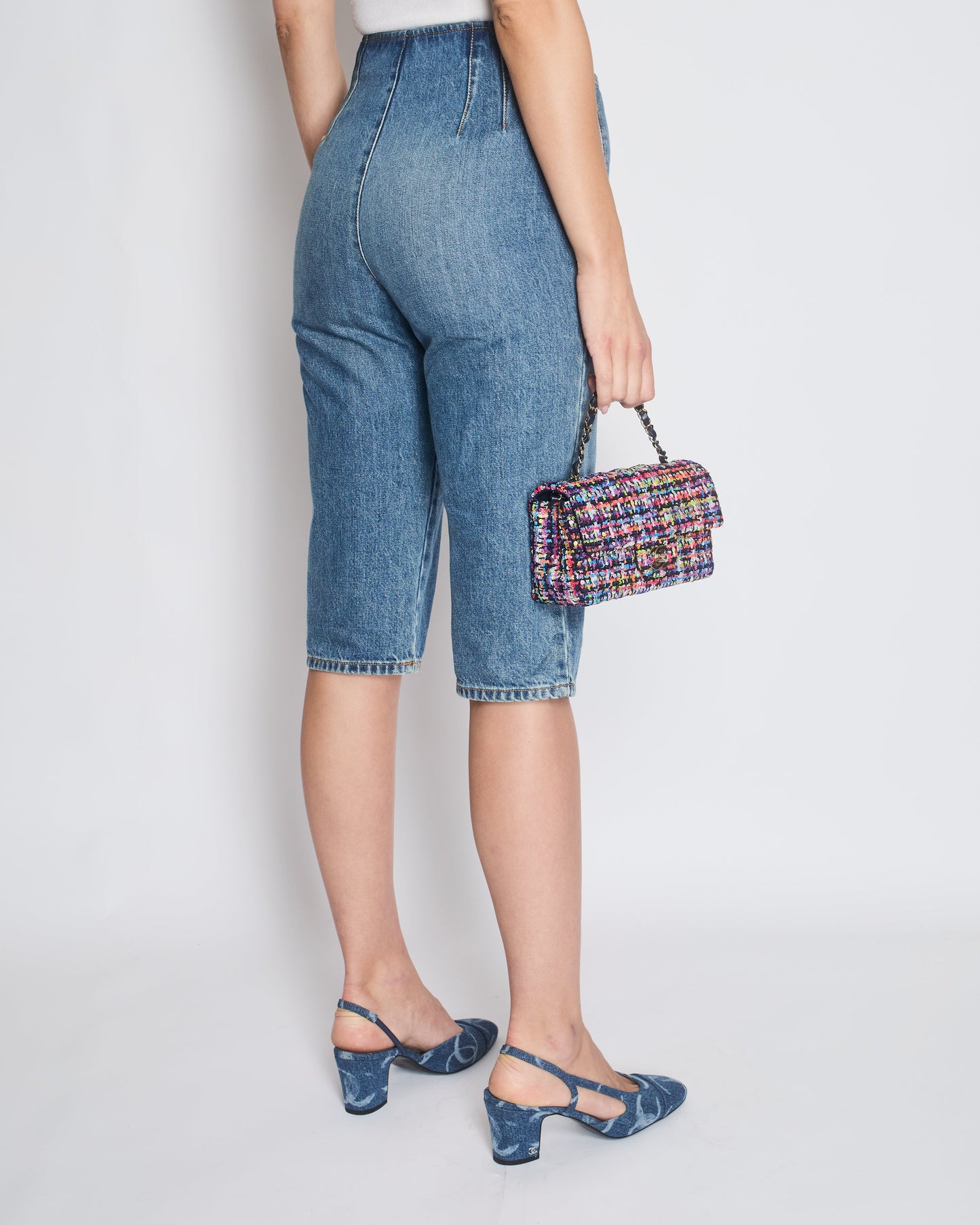 Chanel 23P Blue Denim Three Quarter Jeans with Pocket Detail Size FR 38 (UK 10)