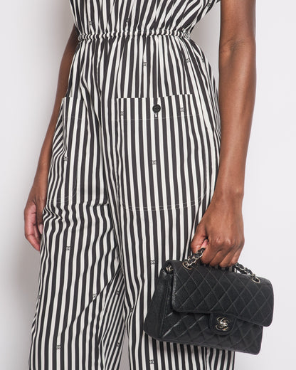 Chanel 24M White and Black Striped Jumpsuit with Crystal CC Logos and Adjustable Straps Size FR36 (UK 8)