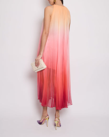 Chanel 20A Ombre Pink, Peach and Orange Silk Pleated Sleeveless Midi Dress Size FR 34 (UK 6) RRP £5,500