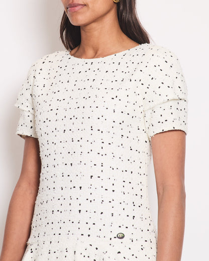 Chanel White & Black Tweed Mini Dress With Frill Detail Skirt Size FR 38 (UK 10)