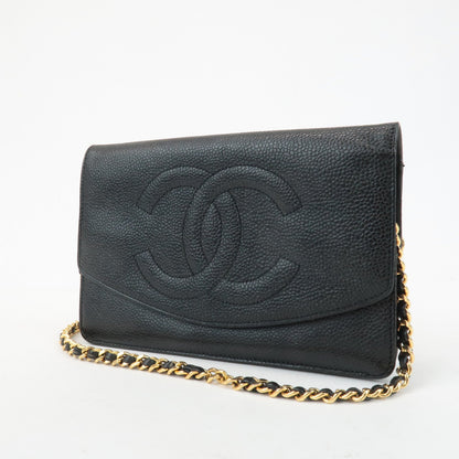 CHANEL COCO Mark Caviar Skin Chain Wallet WOC Black A13509