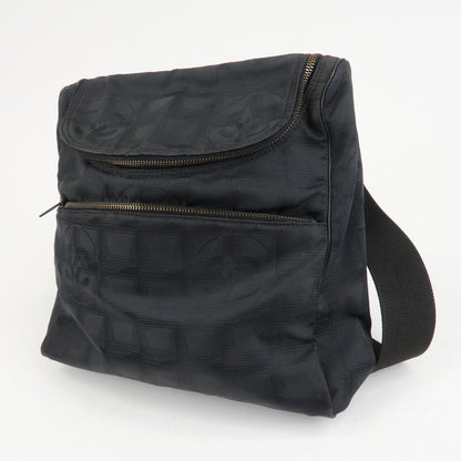 CHANEL New Travel Line Nylon Jacquard Leather 2Way Back Pack Black