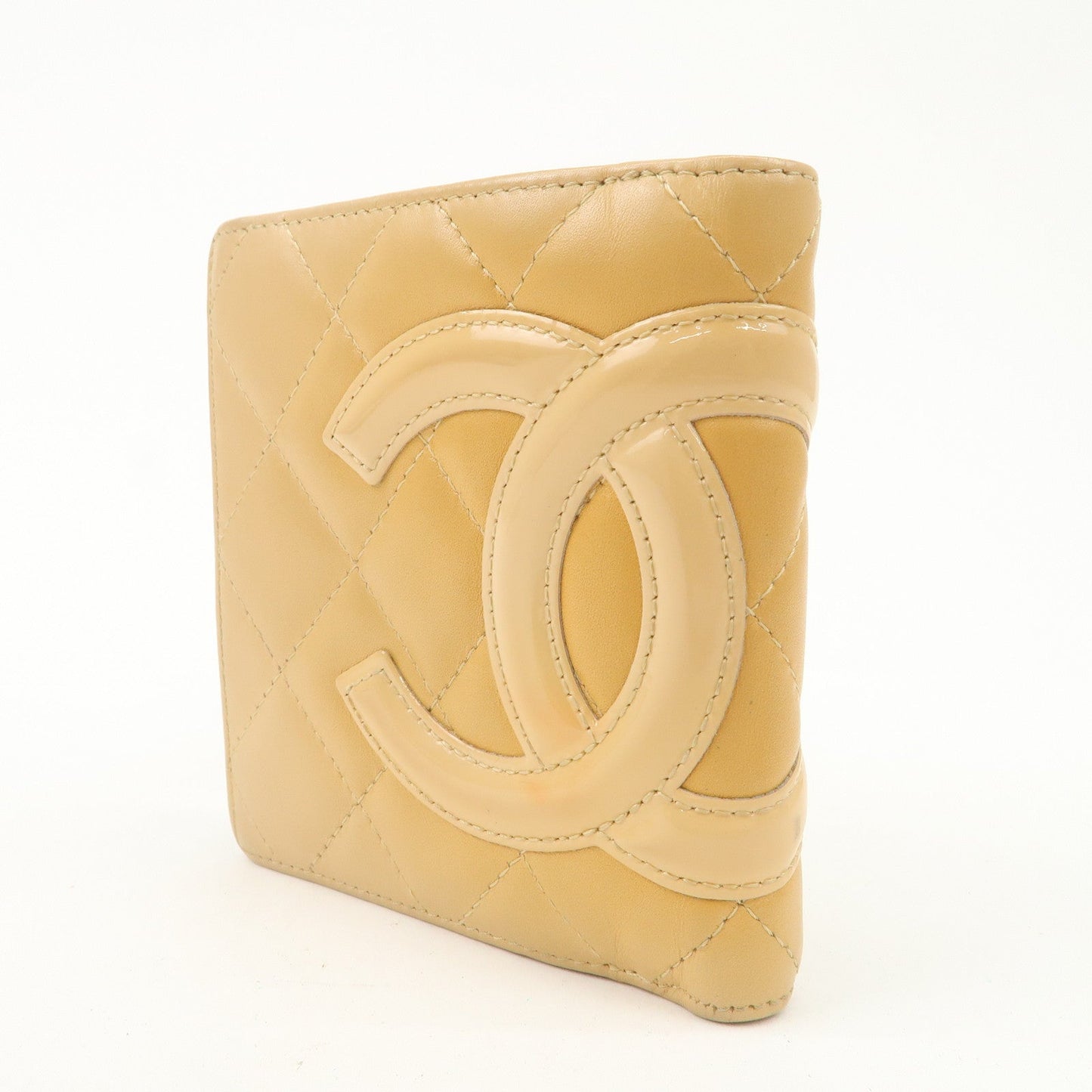 CHANEL Cambon Line Patent Leather Bi-fold Wallet Beige A26720