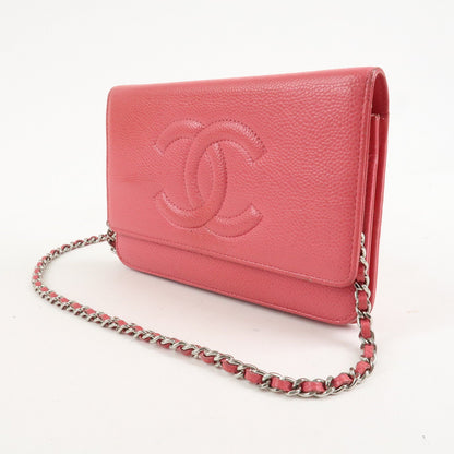 CHANEL COCO Mark Caviar Skin Chain Wallet WOC A48654 Pink