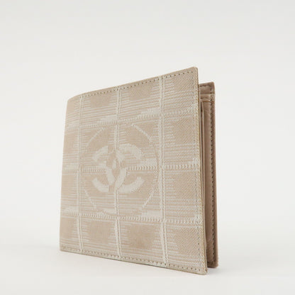 CHANEL New Travel Line Nylon Jacquard Bi-hold Compact Wallet Beige