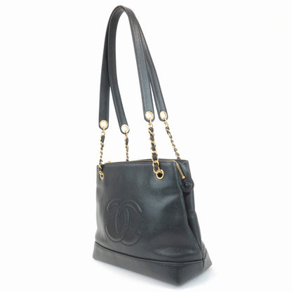 CHANEL COCO Mark Caviar Skin Chain Shoulder Bag Black
