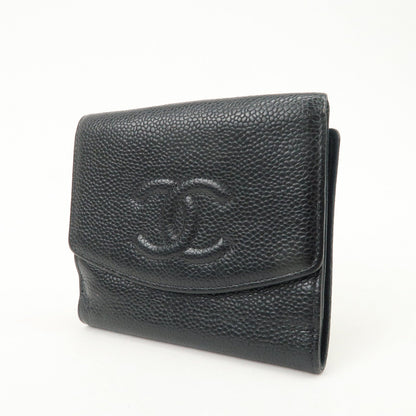 CHANEL COCO Mark Caviar Skin Double Hook Wallet Black A13496
