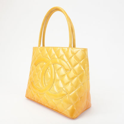 CHANEL Matelasse Patent Leather Medalion Tote Bag Yellow A01804