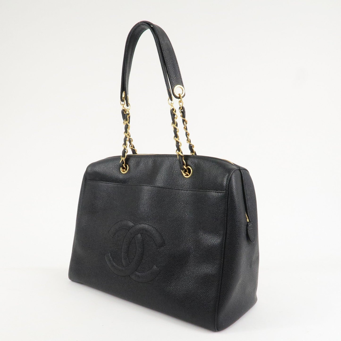 CHANEL COCO Mark Caviar Skin Chain Shoulder Tote Bag Black
