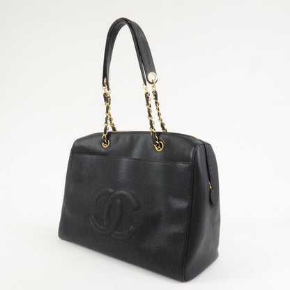 CHANEL COCO Mark Caviar Skin Chain Shoulder Tote Bag Black