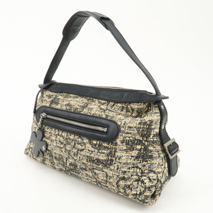 CHANEL Tweed Leather Shoulder Bag Hand Bag Black Beige