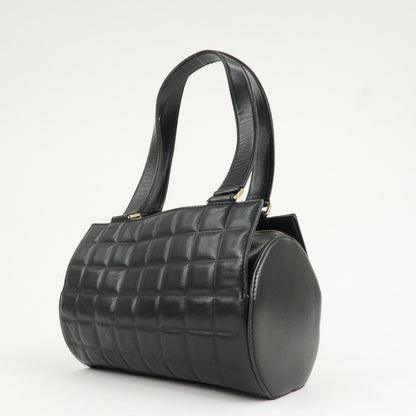 CHANEL Chocolate Bar Lamb Skin Mini Boston Bag Hand Bag Black