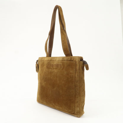 CHANEL Logo Suede Tote Bag Shoulder Bag Brown