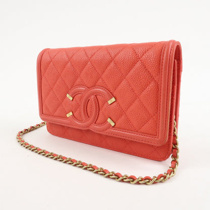 CHANEL CC Filigree Matelasse Caviar Skin Chain Shoulder Bag A84451
