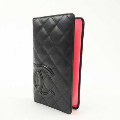 CHANEL Cambon Line Patent Leather Bi-fold Wallet Black A26717