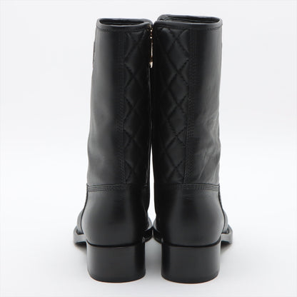 Chanel Coco Leather Short Boots 36C  Black G36707 Matrasse Side Zip