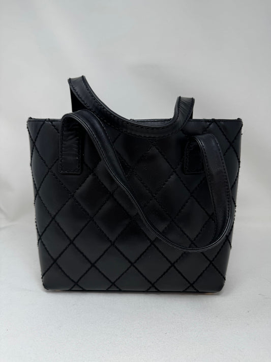 CHANEL Calfskin Quilted Small Surpique Stitch Tote Black B-