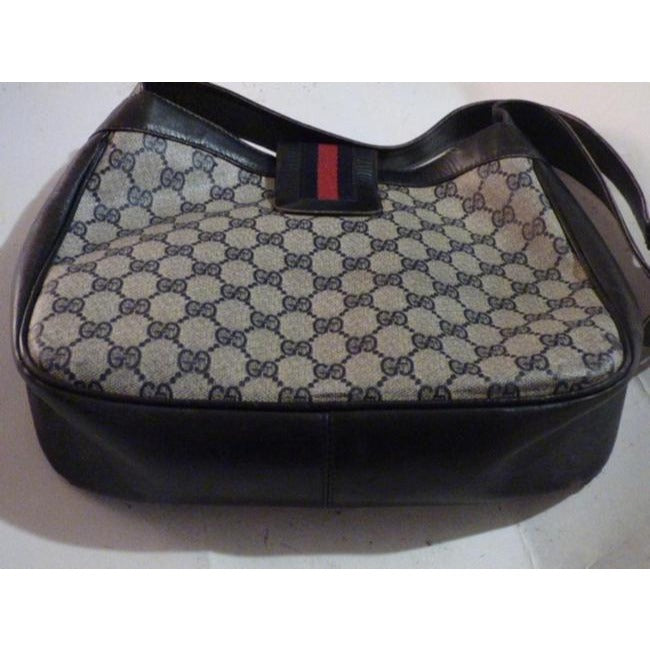 Gucci  Navy Guccissima Print & Leather Hobo w Red Accents & Gold G Medallion