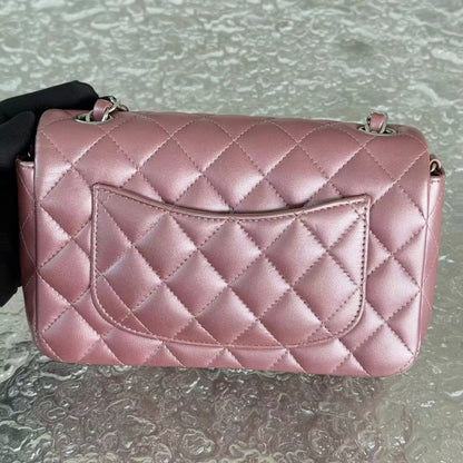 Chanel Classic Flap Mini - 20CM Rectangle Quilted Lambskin Iridescent Lambskin Pink Silver Hardware Series 24