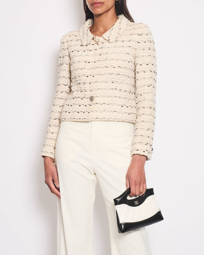 Chanel 99/C Cream, White & Black Tweed Jacket With Metallic Silver Buttons Detail Size FR 36 (UK 8)