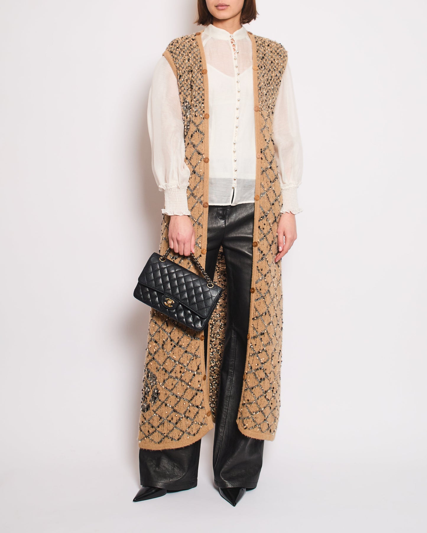 Chanel 01/A Brown Quilted Maxi Sleeveless Gilet with Coco Logo Detail Size FR 40 (UK 12)