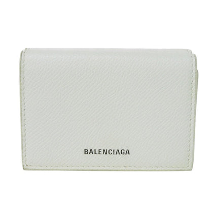 BALENCIAGA Tri-fold wallet 558208 0OTG3 9000 textured grain leather (embossed) White x black New logo Ville mini wallet Women(Unisex)