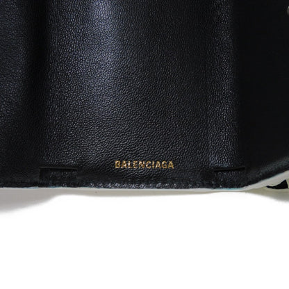 BALENCIAGA Tri-fold wallet 558208 0OTG3 9000 textured grain leather (embossed) White x black New logo Ville mini wallet Women(Unisex)