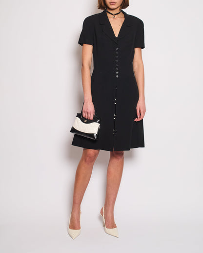 Chanel Vintage Runway 97S Black, White CC Logo Slip Dress and Jacket Set with CC Chanel Button Size FR 42 (UK 14)
