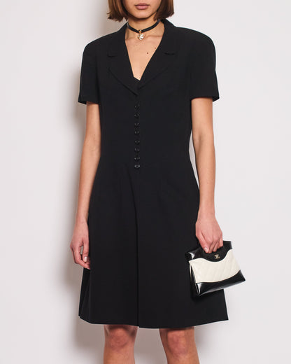 Chanel Vintage Runway 97/S Black, White CC Logo Slip Dress and Jacket Set with CC Chanel Button Size FR 42 (UK 14)